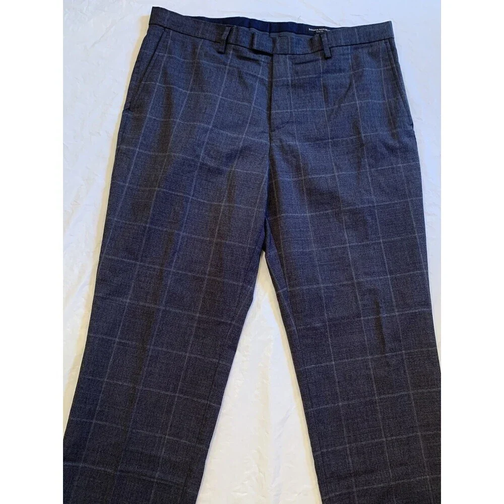 Banana Republic Slim Fit Men’s Grey Plaid Dress Pants Size 35x30